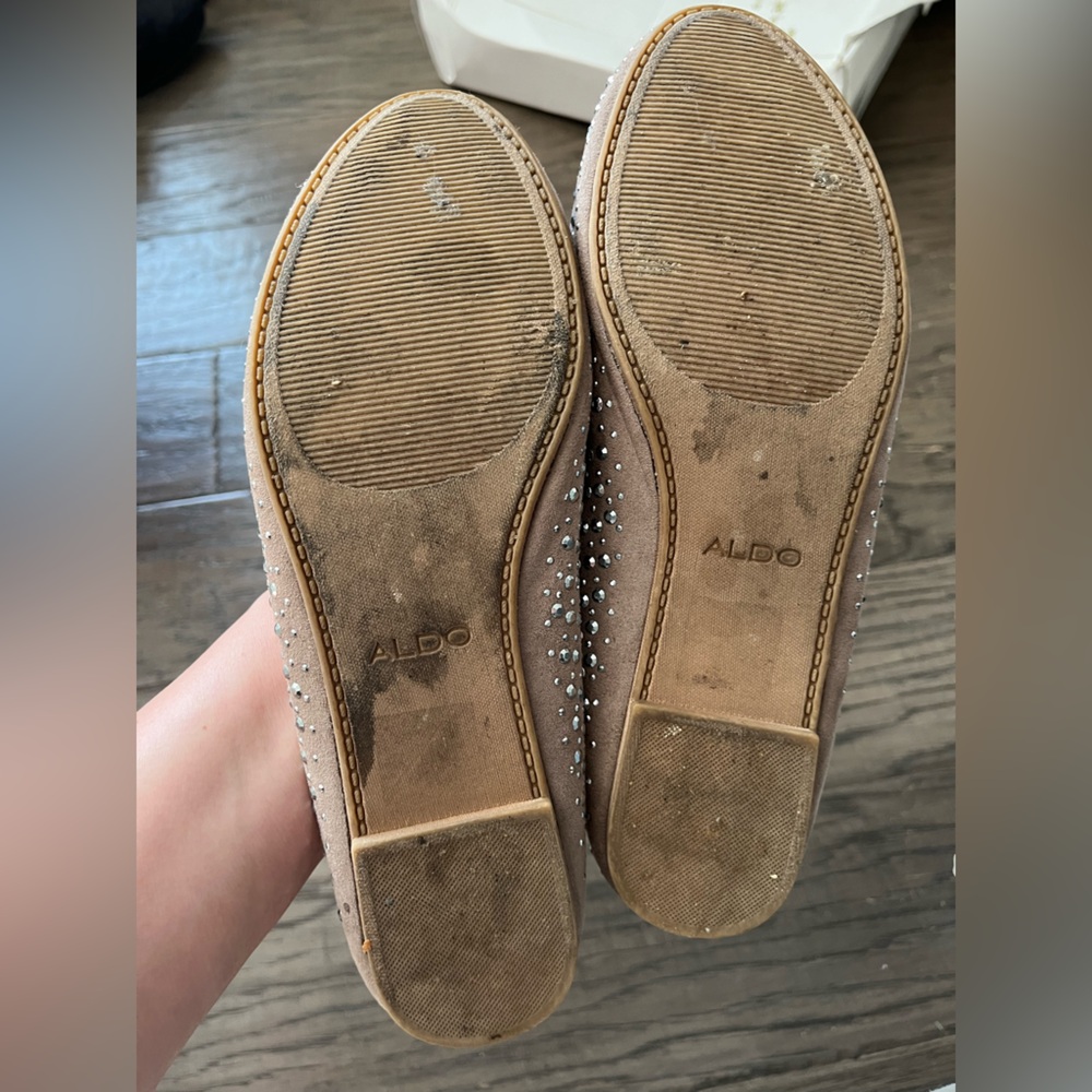 Aldo Taupe Suede Studded Slip-On Loafers - Picture 8 of 9